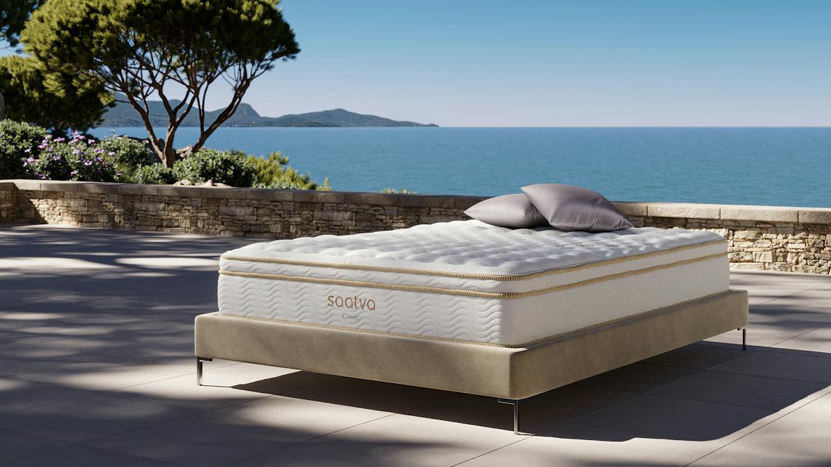 Saatva Classic pillow-top mattress overlooking the water